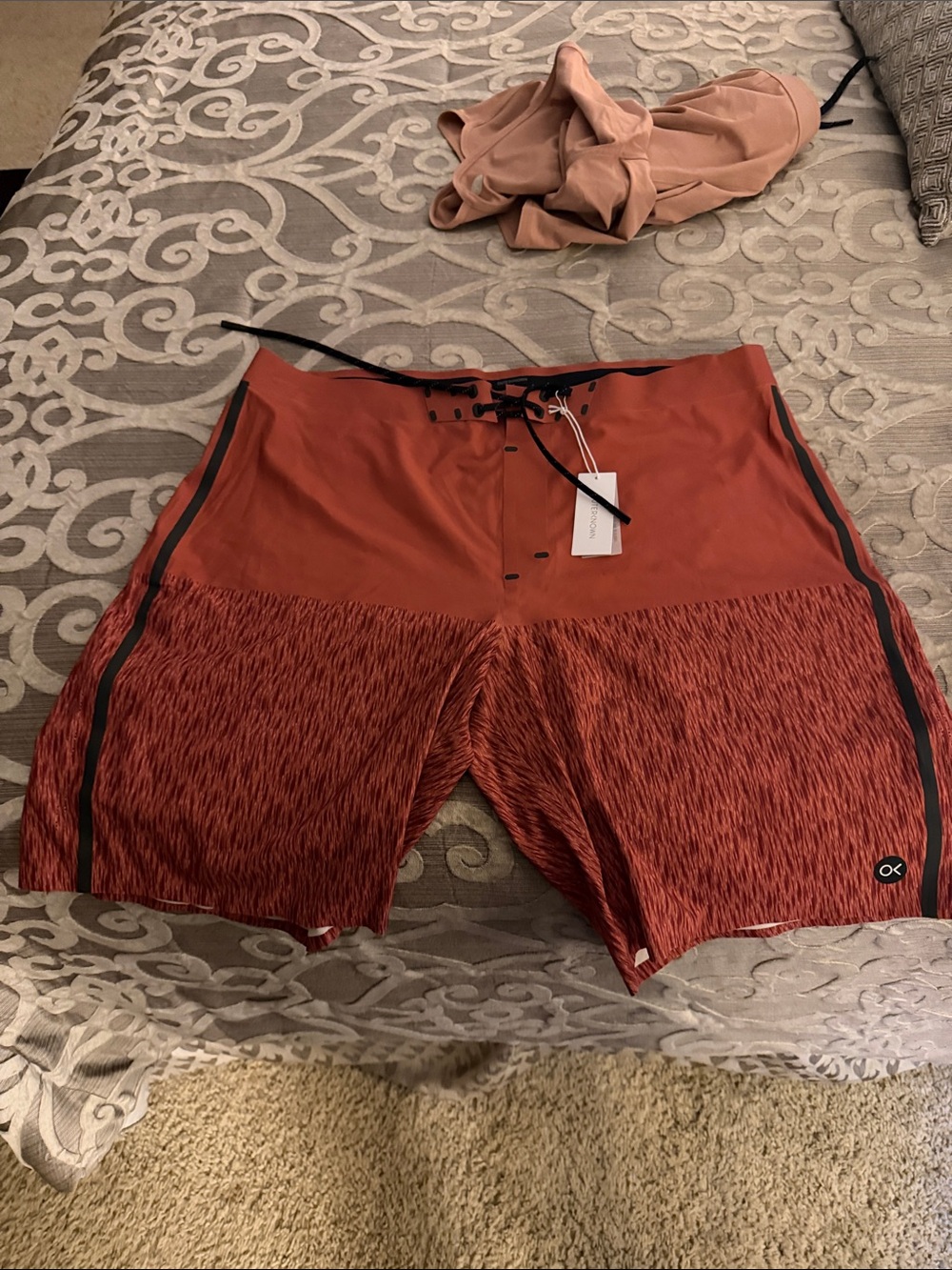 Outerknown Rust Red/Orange and Black Men’s Swim Board Shorts